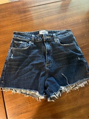 PAIGE Dark Blue Denim Frayed Hem Women's Shorts